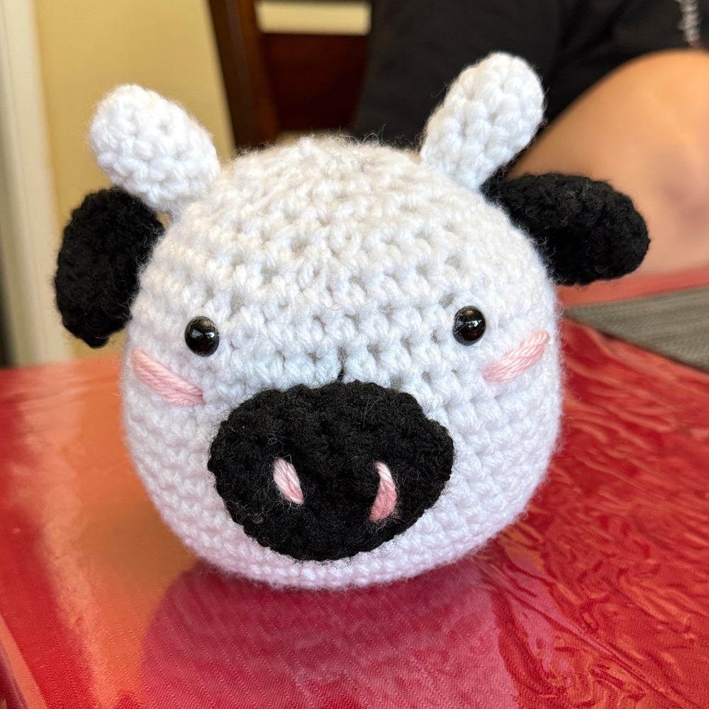 Handmade Black and White Crochet Cow Plush